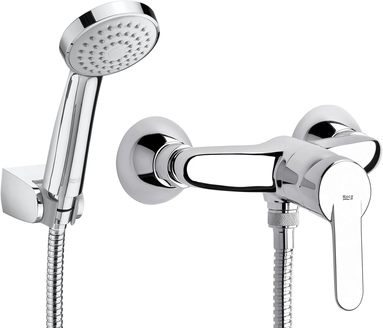 Roca Victoria — Grifo monomando exterior para ducha con ducha de mano, flexible de 1,5 m y soporte articulado