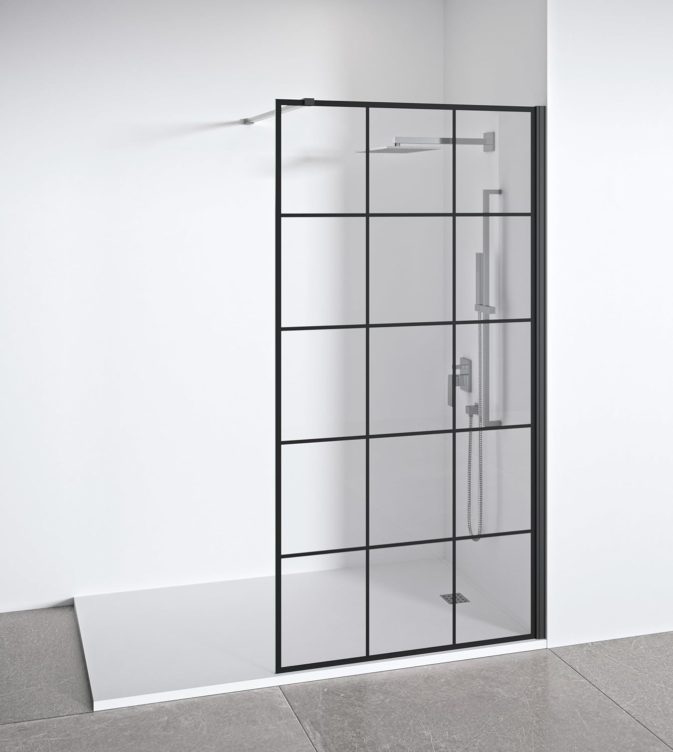 Mampara de ducha frontal panel fijo - Decorado industrial - Cristal templado 8 mm Antical - Negro Mate - 98-100 cm